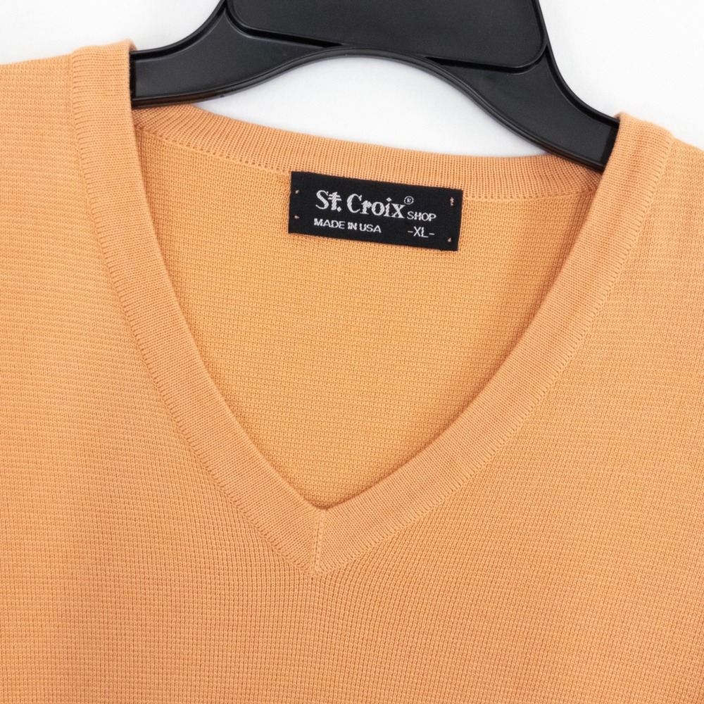 St. Croix Men's XL V-Neck Sweater Orange Peach USA Made Luxury Knit Lightweight